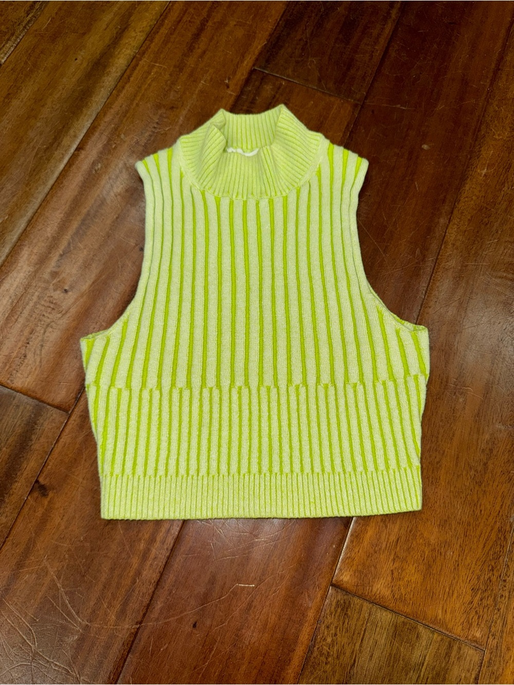 By Together Lime Green Cream Striped Ribbed Mock Neck Sweater Vest S